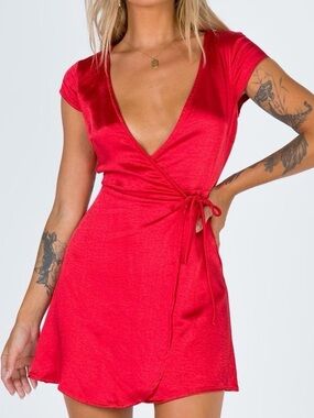 Princess Polly Red Wrap Mini Dress with Tie Waist